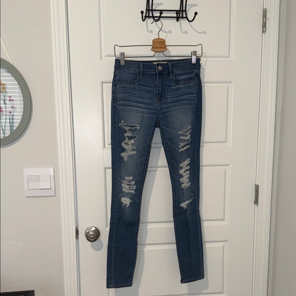 pacsun distressed denim dark wash skinny jeans jeggings size 26